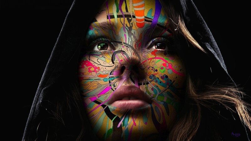 woman with colorful face art