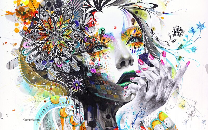 Woman with Colorful Face Art — White