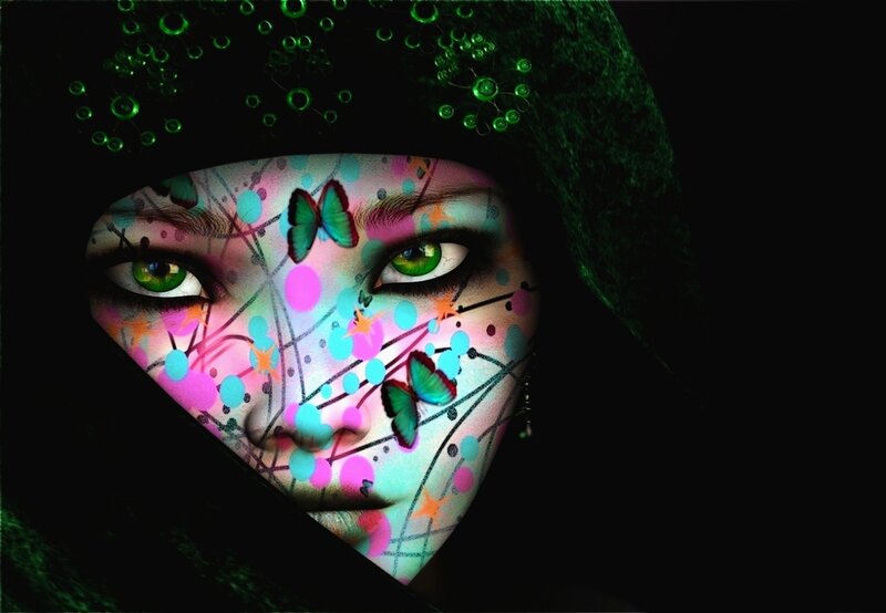 Woman with Colorful Face Paint — Black
