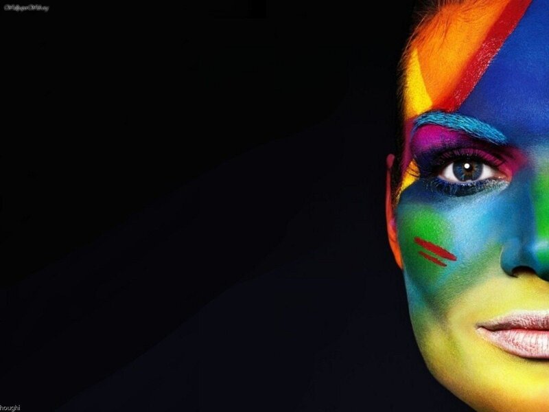 Woman with Colorful Face Paint — Blue