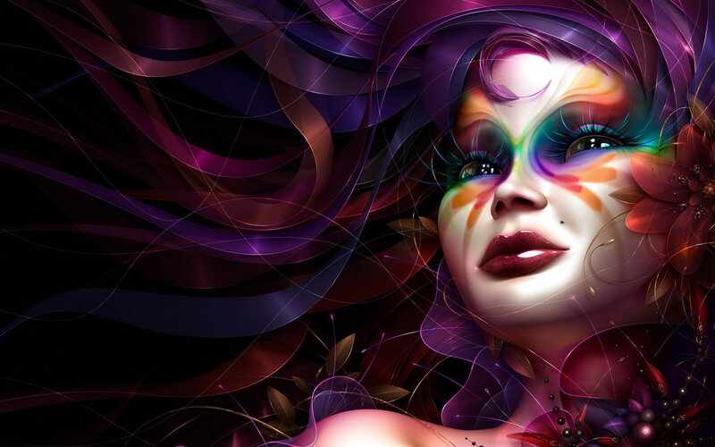 Woman with Colorful Face Paint — Purple, Dramatic