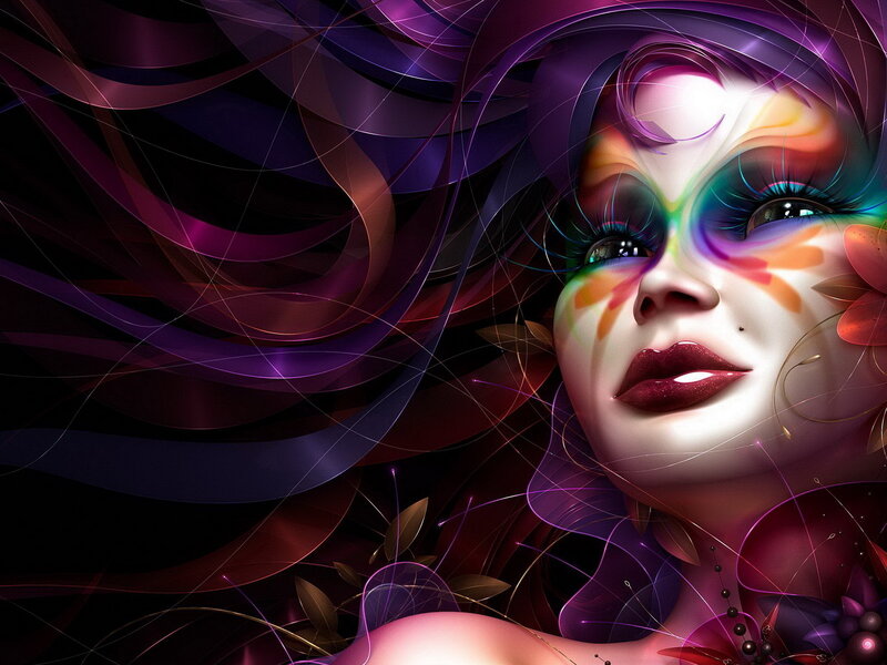 Woman with Colorful Face Paint — Purple