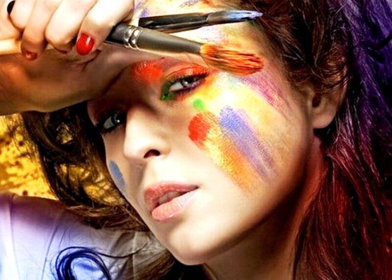 Woman with Colorful Face Paint — Red, Dramatic
