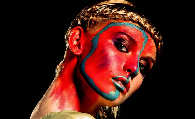 Woman with Colorful Face Paint — Red