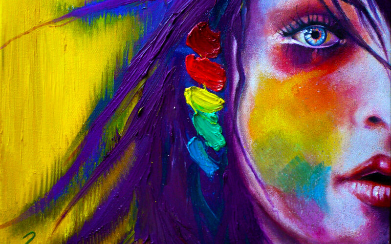 Woman with Colorful Face — Purple