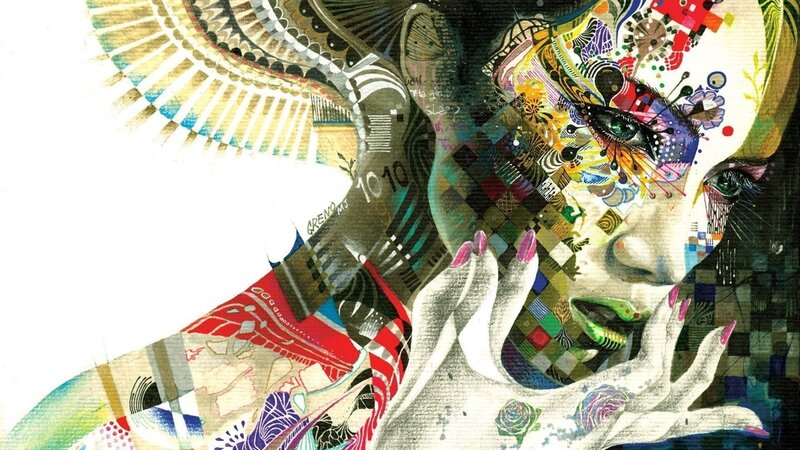 Woman with Colorful Face — White, Dramatic