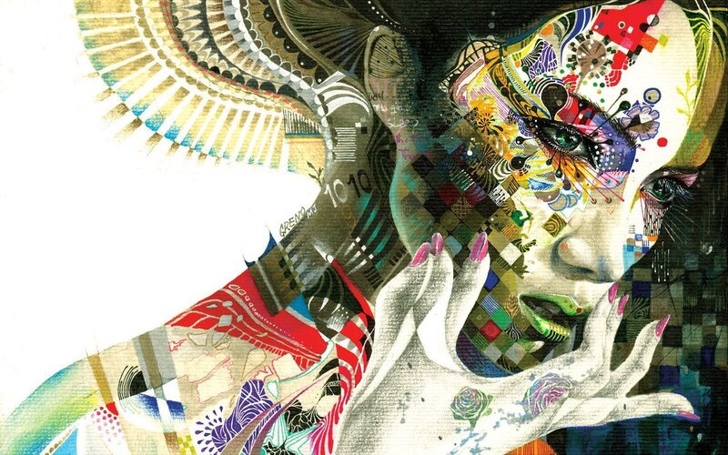 Woman with Colorful Face — White