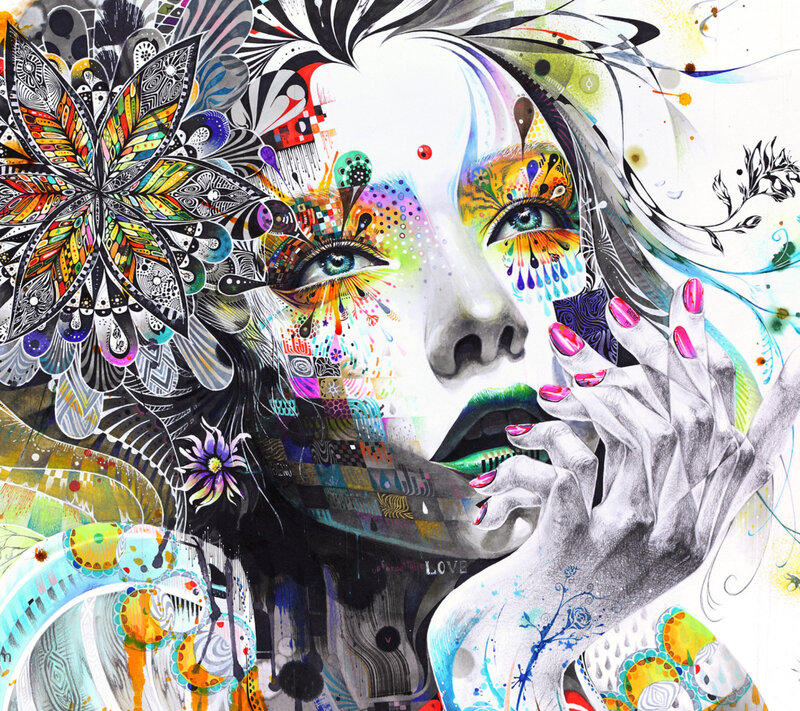 Woman with Colorful Face — White, Vibrant