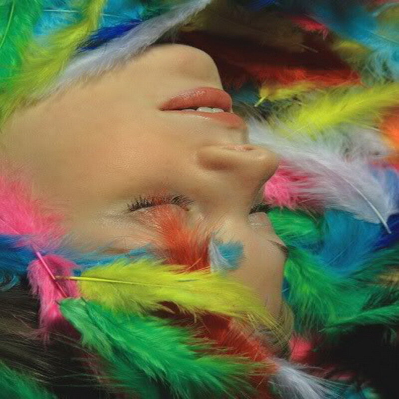 woman with colorful feathers