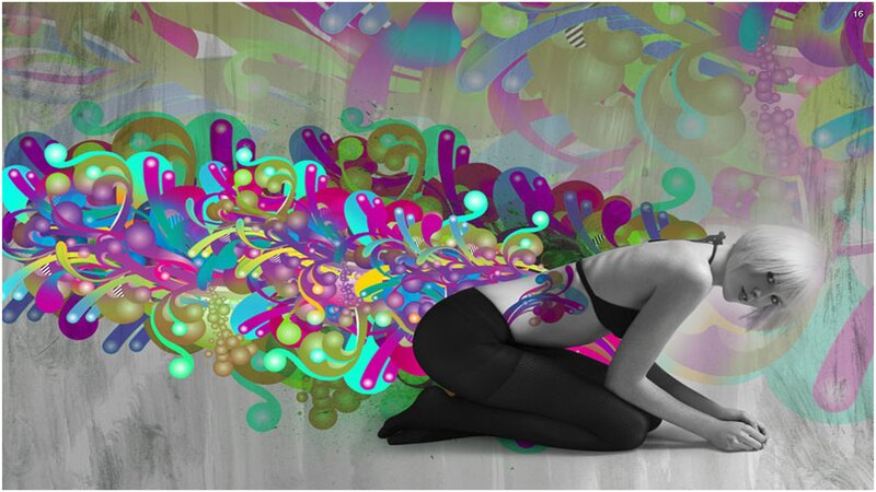 woman with colorful graffiti