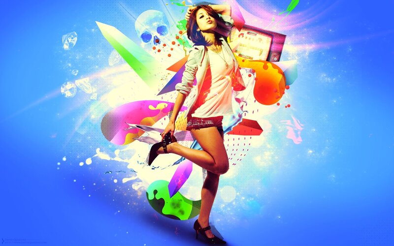 woman with colorful graphics