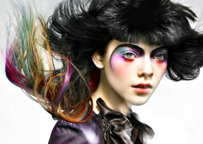Woman with Colorful Hair — Black, Dramatic, Photograph, Makeup
