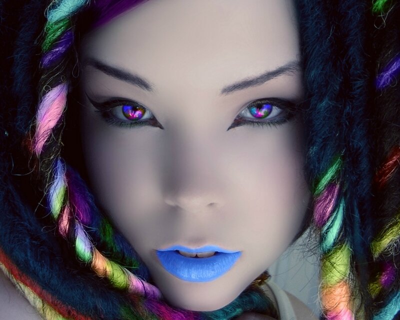 Woman with Colorful Hair — Blue, Dramatic, Digital Art, Eyes