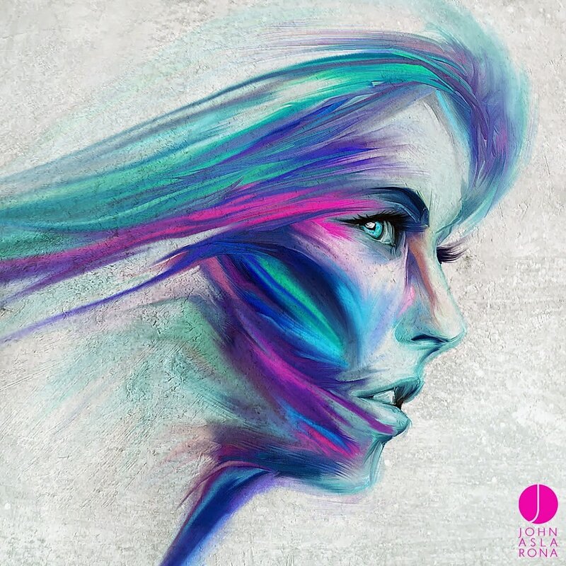 Woman with Colorful Hair — Blue, Dramatic, Digital Art, Face