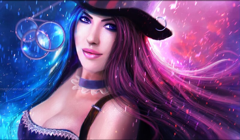 Woman with Colorful Hair — Blue, Dramatic, Digital Art, Hat