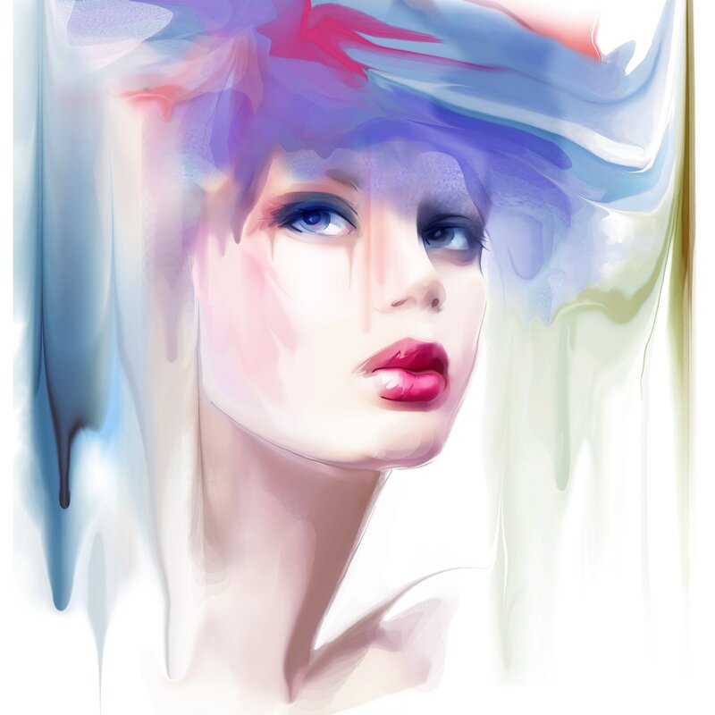 Woman with Colorful Hair — Blue, Dreamy, Digital Art, Face, Eyes