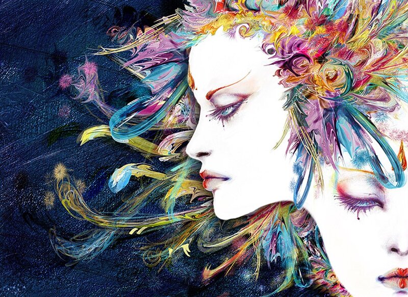 Woman with Colorful Hair — Blue, Dreamy, Night