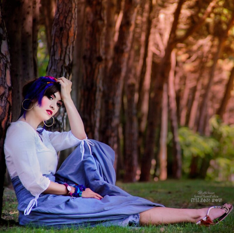 Woman with Colorful Hair — Blue, Serene, Afternoon