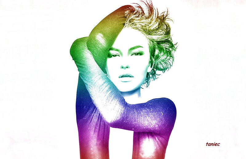Woman with Colorful Hair — Green, Dramatic, Digital Art, Arm