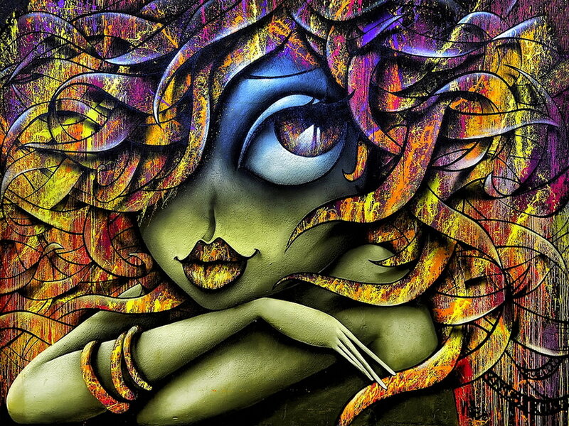 Woman with Colorful Hair — Green, Dramatic, Digital Art, Eyes