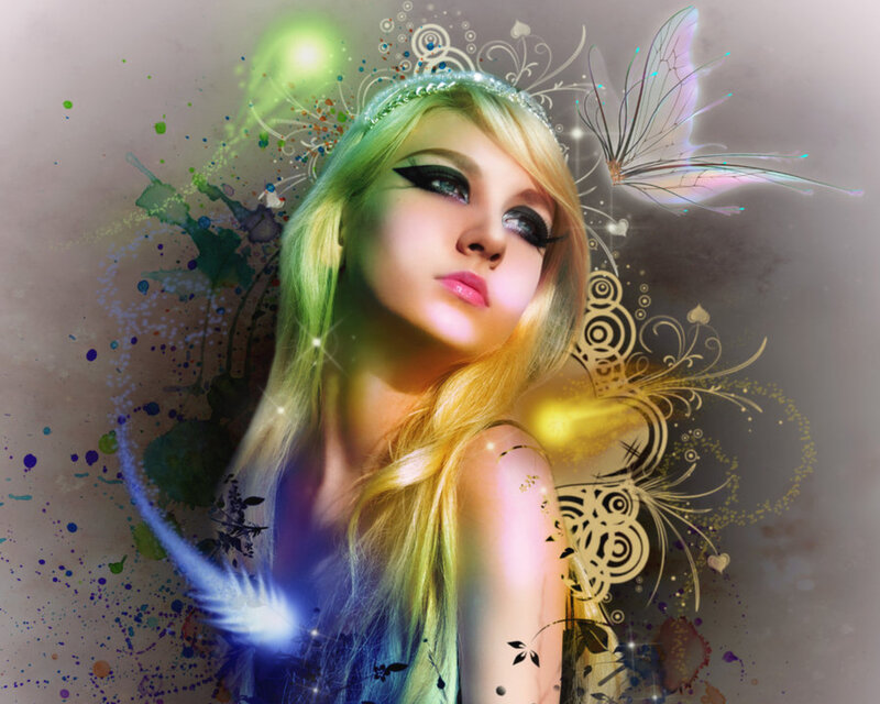 Woman with Colorful Hair — Green, Dreamy