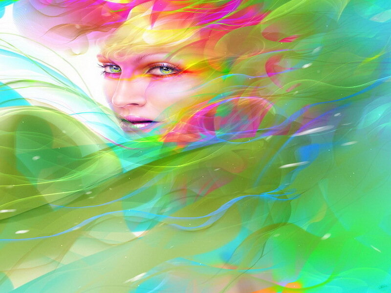 Woman with Colorful Hair — Green, Ethereal