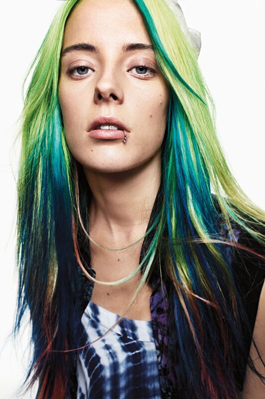 Woman with Colorful Hair — Green, Neutral