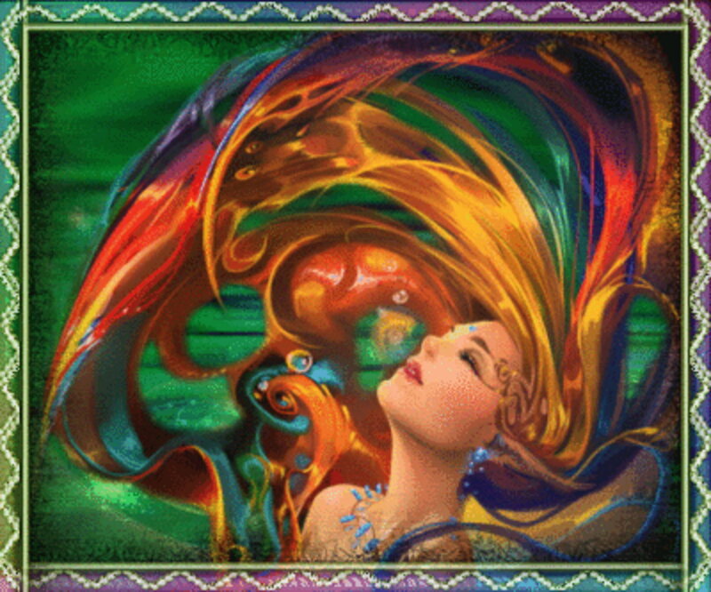 Woman with Colorful Hair — Green, Serene
