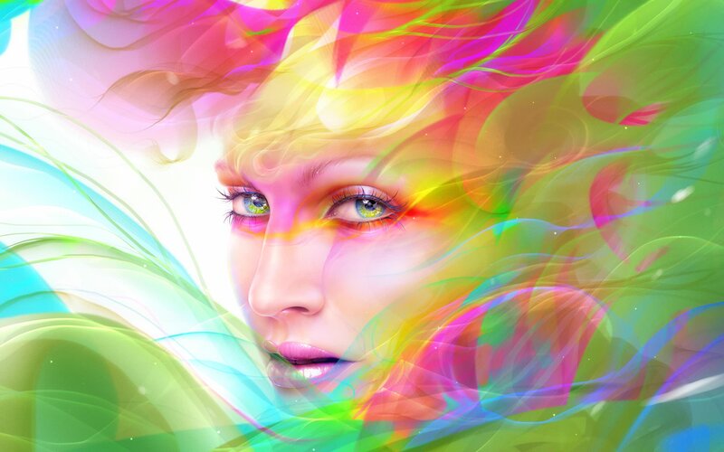 Woman with Colorful Hair — Green, Vibrant
