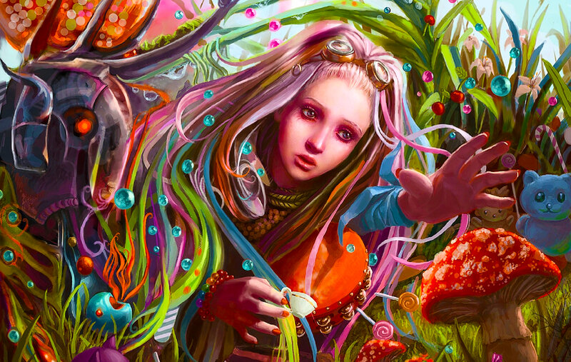 Woman with Colorful Hair — Green, Whimsical
