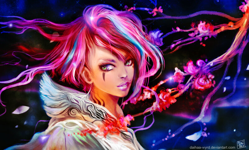 Woman with Colorful Hair — Pink, Dramatic