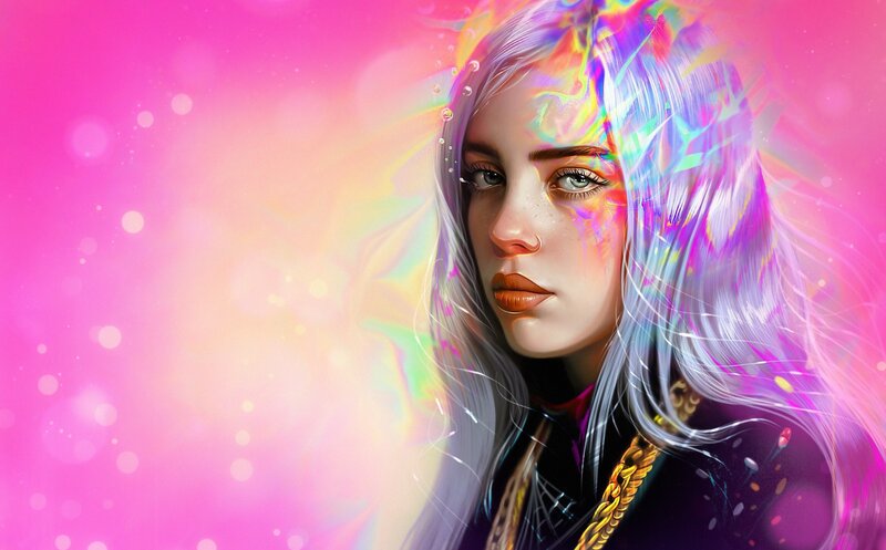 Woman with Colorful Hair — Pink, Dreamy, Digital Art, Necklace