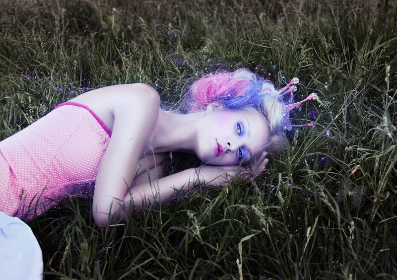 Woman with Colorful Hair — Pink, Dreamy, Night