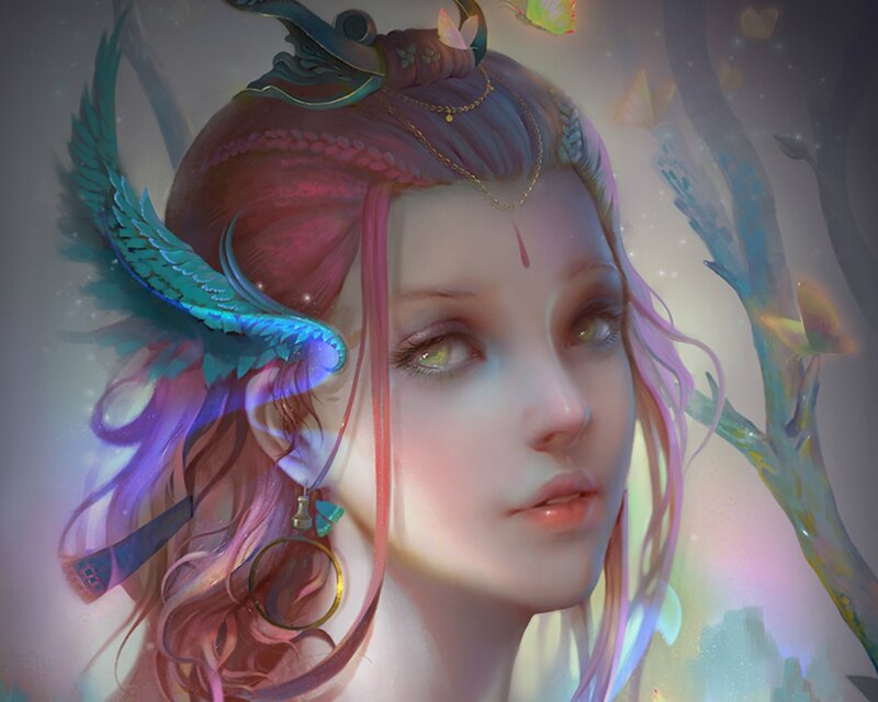 Woman with Colorful Hair — Pink, Serene