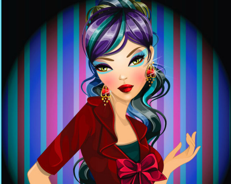 Woman with Colorful Hair — Purple, Dramatic, Digital Art, Red Jacket