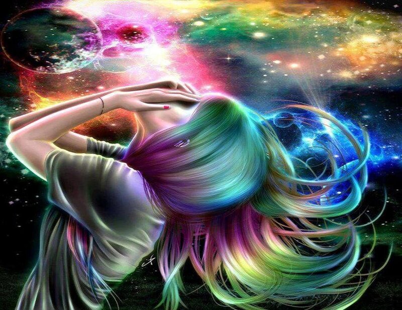 Woman with Colorful Hair — Purple, Dreamy