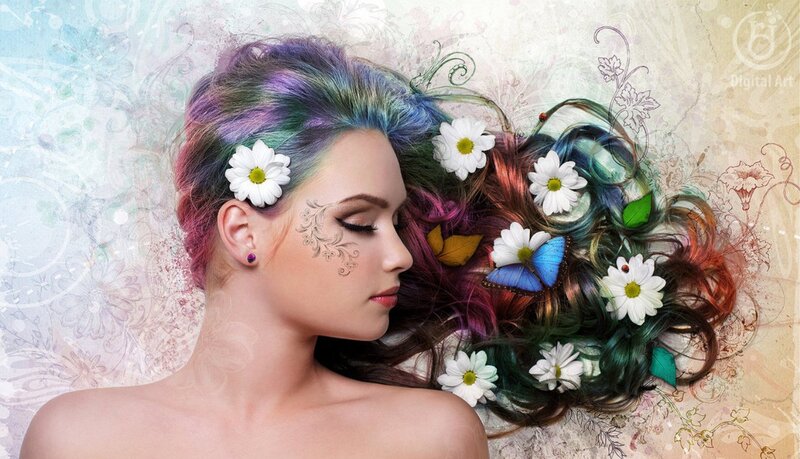 Woman with Colorful Hair — Purple, Serene