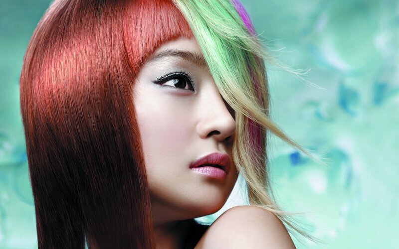 Woman with Colorful Hair — Red, Dramatic, Photograph, Makeup