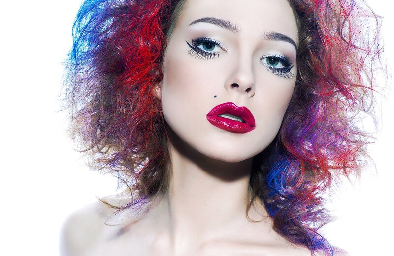 Woman with Colorful Hair — Red, Dramatic, Photograph