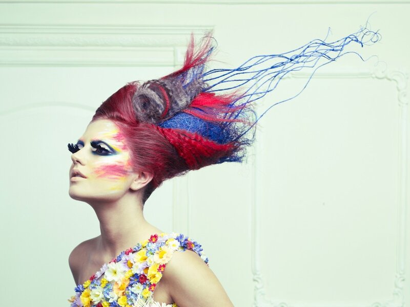 Woman with Colorful Hair — Red, Dramatic