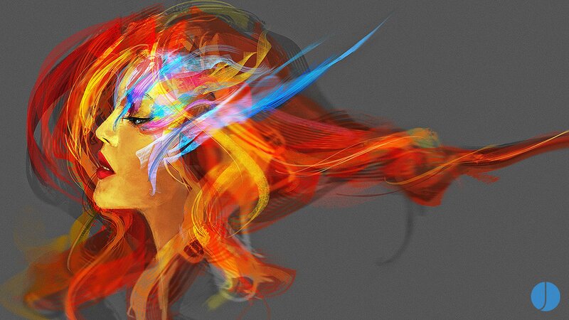 Woman with Colorful Hair — Red, Dynamic