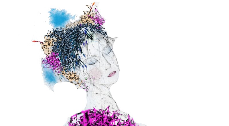 Woman with Colorful Hair — White, Dreamy