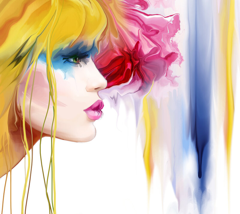 Woman with Colorful Hair — Yellow, Dreamy, Digital Art, Face