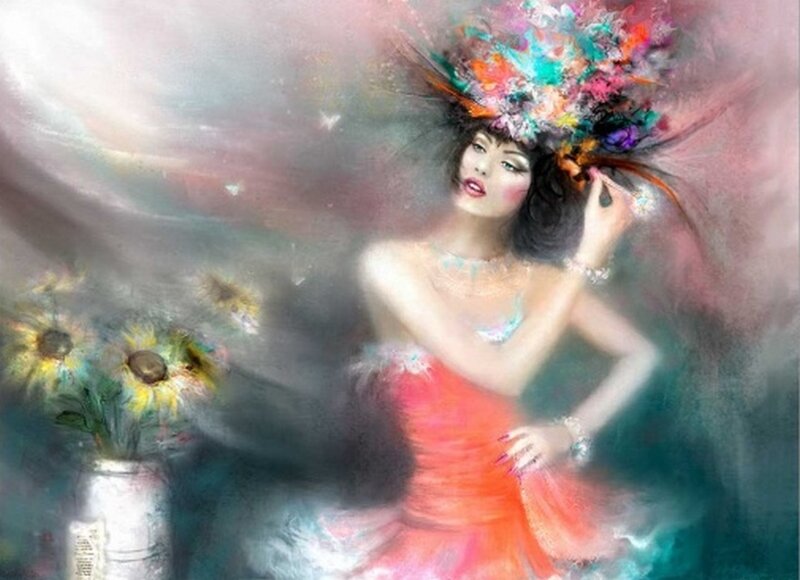 woman with colorful headpiece