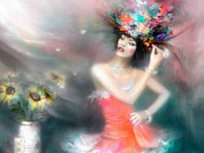 woman with colorful headpiece