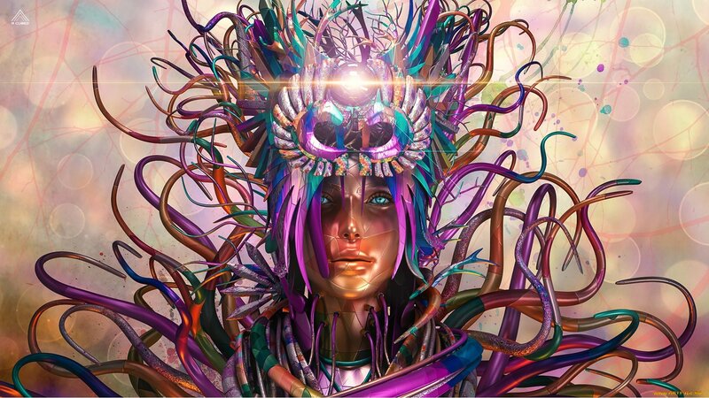 Woman with Colorful Headpiece — Purple