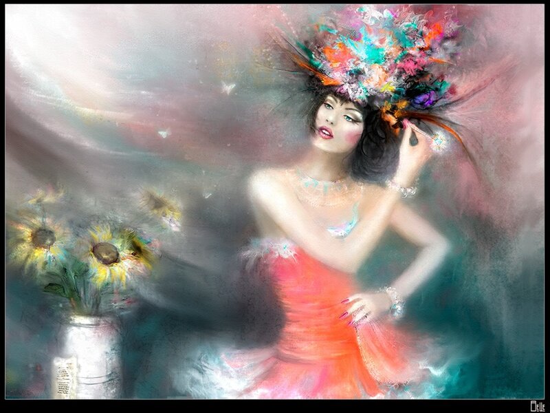 woman with colorful headpiece