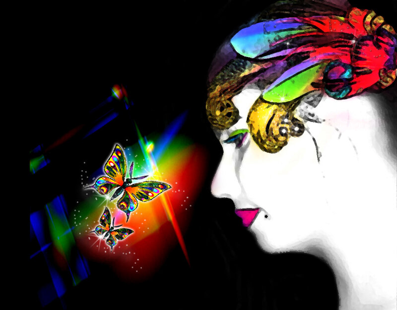 Woman with Colorful Headpiece — White