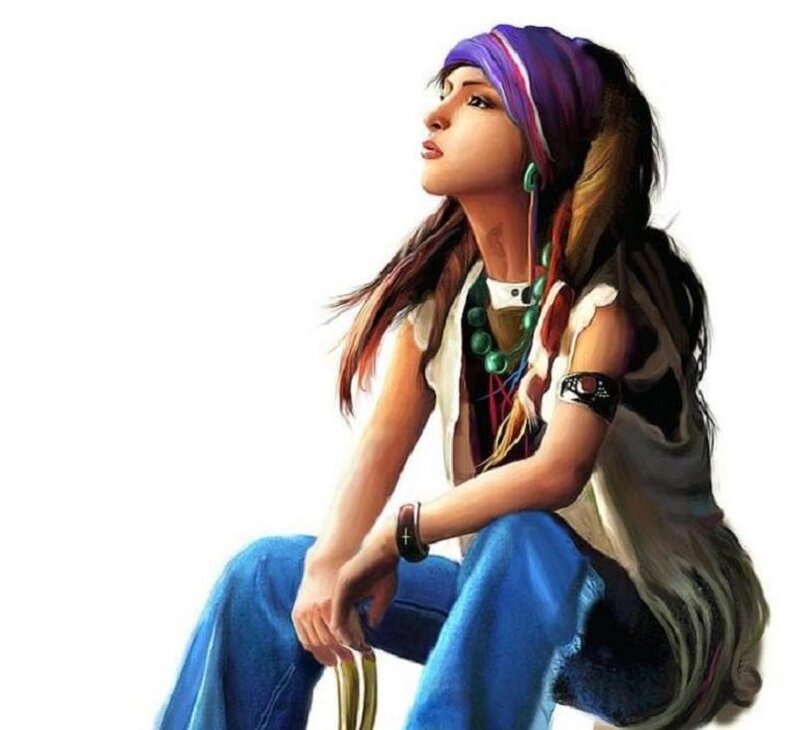 woman with colorful headscarf