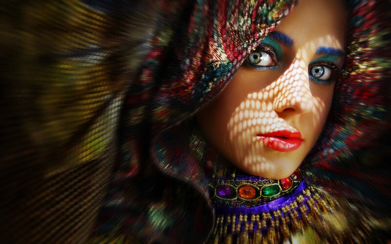 woman with colorful headscarf